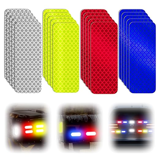 20 Pcs Super Reflection Reflective Stickers Made of 3M DG3, Safety Reflective Tape for Car Bike Mailbox Helmet, White Yellow-Green Red Blue Reflective Tape Outdoor Waterproof 3.15" X 1.18"