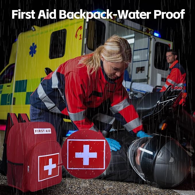 First Aid Backpack, Emergency Medical Backpack, Waterproof & Large Capacity, Empty First Aid Bag, Ideal for Home Office EMT Paramedics