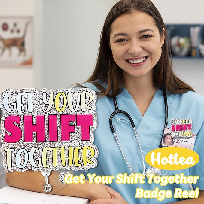 Get Your Shift Together Badge Reel with Alligator Clip Funny ID Badge Holders Cute RN LPN CNA MA PCT Badge Buddy Healthcare Medical Students Nurse Accessories for Work