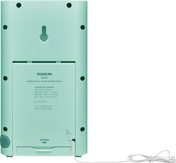 Sangean H205TQ Portable AM/FM/Weather Alert Digital Tuning Waterproof Shower Radio, Turquoise