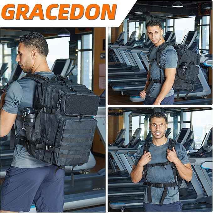 gracedon Tactical Backpack - Military Molle Bag 3 Days Pack for men and Women Large Assault Rucksack 45L (Khaki)