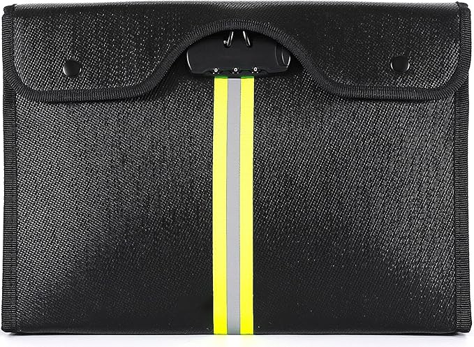 Fireproof Document Bag with Lock, Important Document Organizer for Home Safe, Waterproof Money Bag for Cash, Birth Certificate, Legal File, Passport