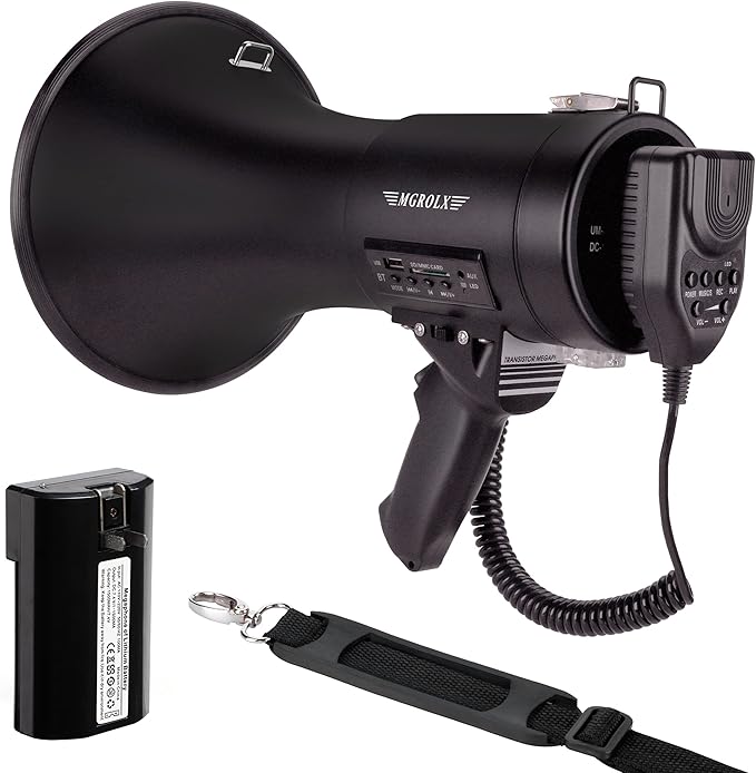 Bluetooth Megaphone Bullhorn, 50Watt Loud Speaker w/Rechargeable Battery, Built-in Siren and 260S Recording, USB/SD/AUX Input-for Outdoor, Police, Cheerleading(Matte Black)