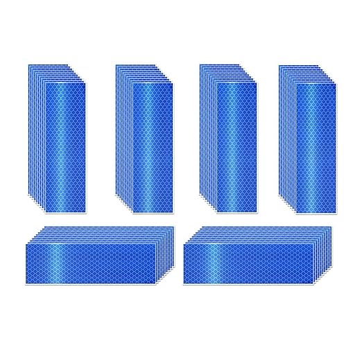 Blue Reflective Stickers 2 inch X 6 inch, Outdoor Waterproof High Visibility Warning Safety Adhesive Reflector Tape (60 Pcs)