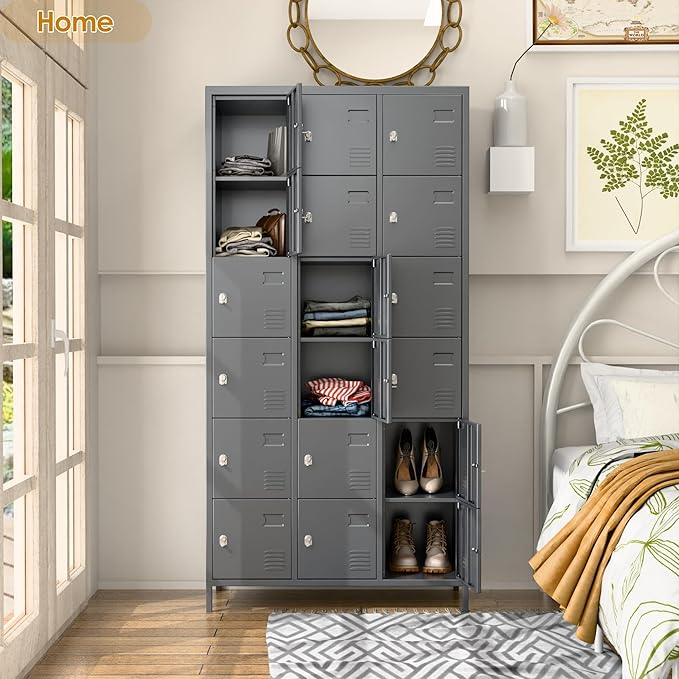 Metal Lockers for Employees, Locker Storage Cabinet with 18 Doors for Office Gym School Bedroom, Assembly Required, Dark Grey,18 Doors