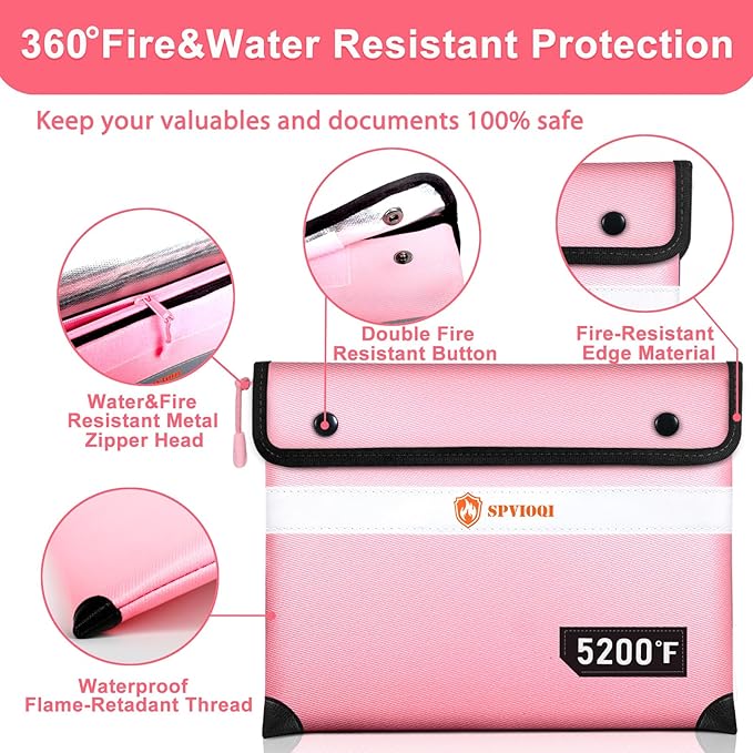 Upgraded Fireproof Document Bag 5200°F - with Heat Insulated, Fireproof Bags with Zipper/Reflective Strip, 9 Layers of Functional Materials, Fire proof Money Bag for Cash/Documents, Water Resistant