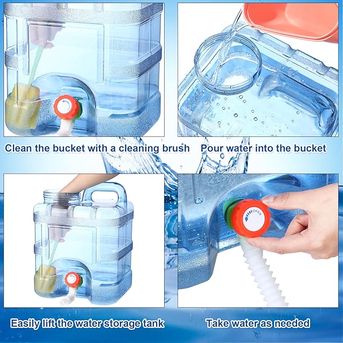 2 Pcs 2.6 Gallon Camping Water Container Storage Portable Camping Water Tank Jug with Spigot Faucet No Leakage Thick Liquid Dispenser Carrier for Emergency Outdoor Hiking Picnic Vehicle