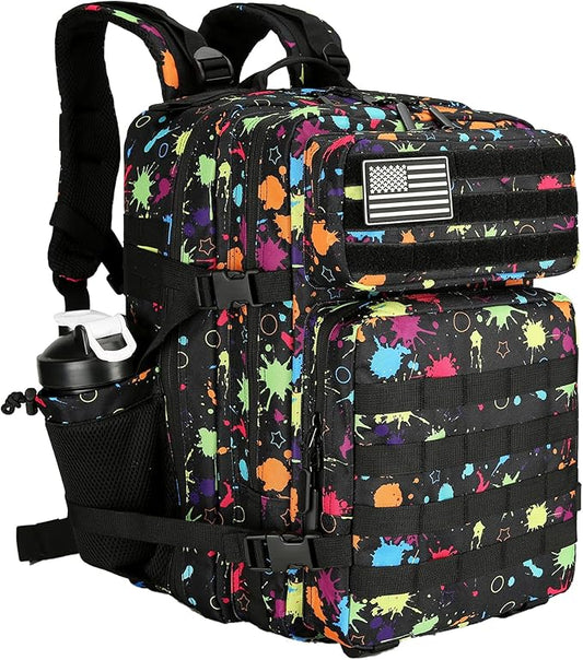 25L Tactical Backpack for Men and Women Small Military Tactical Backpack Heavy Duty Molle Assault Pack Daypack for Hiking Camping Travel Work Gym Outdoors (Fluorescent Tie Dye)