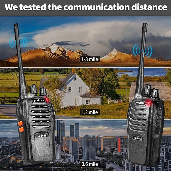 pxton 666S walkie talkies Long Range Rechargeable for Adults with Headphones and Li-ion Battery,2 Way radios has VOX/Noise Reduction/TOT/Flashlight/Monitoring/Scan Function（4 Pack）
