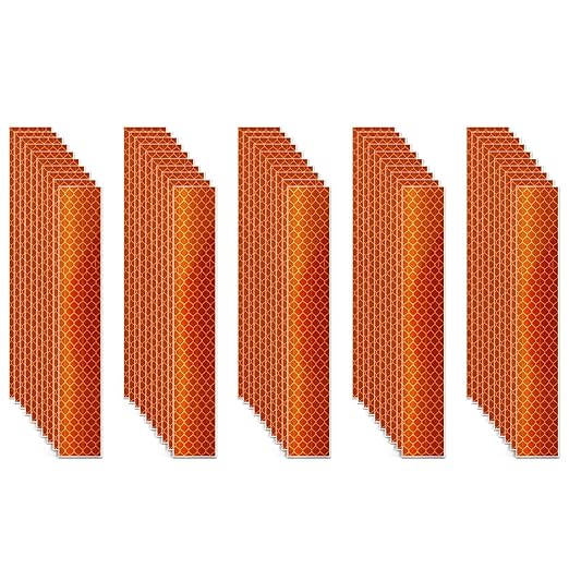 Non Fading Orange Reflective Stickers 1 inch X 6 inch, Outdoor Waterproof High Visibility Warning Safety Adhesive Reflector Tape (50 Pcs)