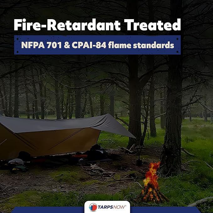 TarpsNow® Fire Retardant Tarp - 8' x 12' - 18 MIL Heavy Duty Canvas Tarp - Flame & Tear Resistant w/Brass Grommets - Best for Safety, Outdoors, Camping, Boating, Welding, Woodpile, House, Fire Pit