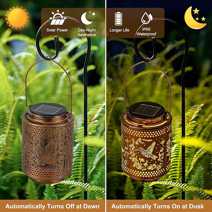 2 Pack Hummingbird Solar Lanterns, Christmas Birthday Gifts for Mom, Grandma, Outdoor Waterproof Hanging Garden Decor for Patio, Yard