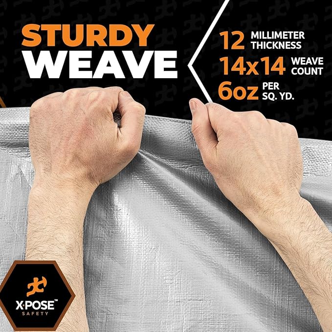 Heavy Duty Silver Poly Tarp 50' X 100' - Bulk Half Pallet (3 Pack) - Multipurpose Protective Cover - Durable, Weather Proof & Tear Resistant - 12 Mil Thick Polyethylene - by Xpose Safety