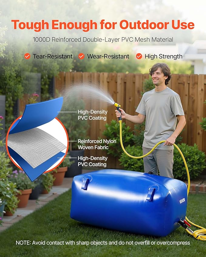 VEVOR Water Storage Bladder 63.4 Gallon Large Capacity Water Bag, Portable & Collapsible Soft Waters Container, Leakproof & Tear-Resistant PVC Emergency Waters Storage Tank for RV Truck & Outdoor Use