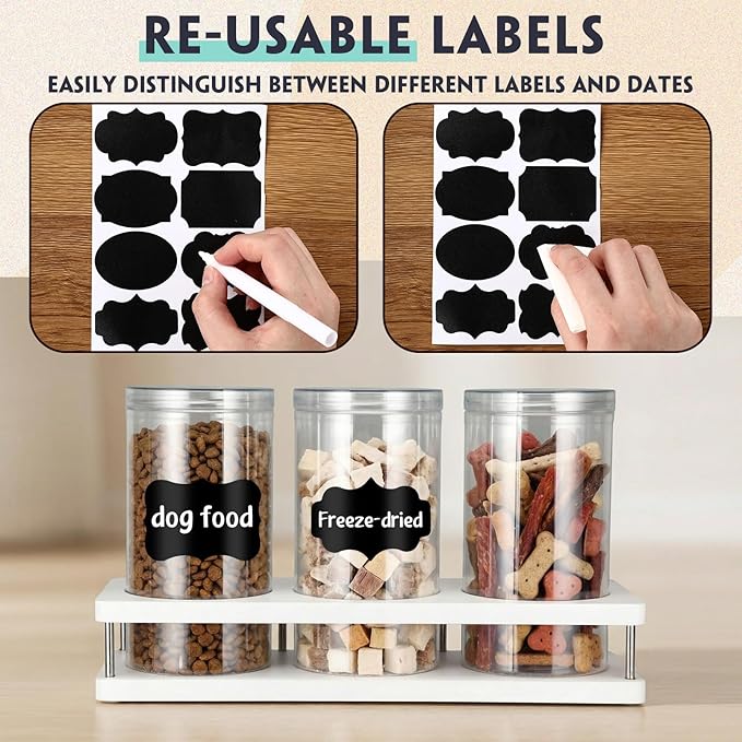 Suclain Dog Treat Container Set for Countertop Includes 3 Treat Jars, 1 Food Storage Tray with Sticker and Pen Farmhouse Pet Food Storage Organizer Gift for Pet Dog Owners