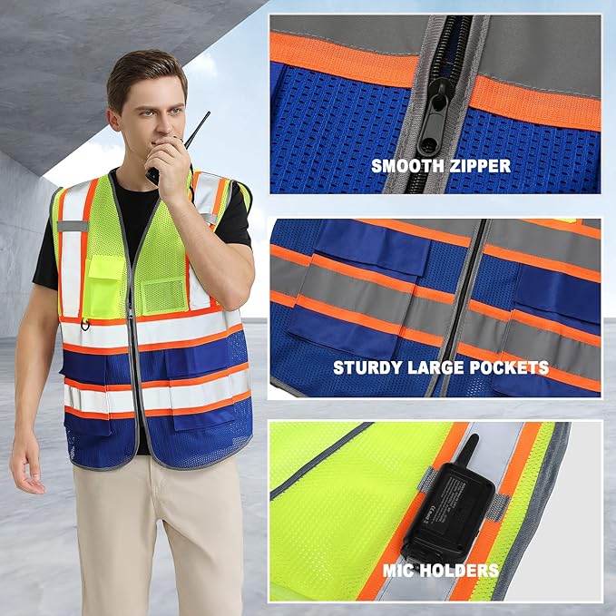 BeautyWill Custom Logo Safety Vest Class 2 High Visibility Reflective Vest for Men - Personalized Logo Team Vest
