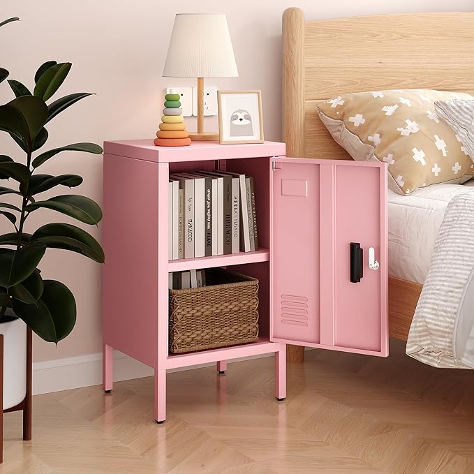 Aobabo 24.4" H Metal Locker Storage Cabinet with 1 Doors, Lockable Storage Cabinet with Adjustable Leveling Foot and Adjustable Shelves, Lockers for Home, Office, Assembly Required, Pink