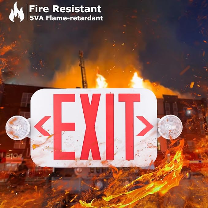 LIT-PaTH LED Combo EXIT Sign with 2 Adjustable Head Lights and Double Face, Back Up Batteries- US Standard Red Letter Emergency Exit Lighting, UL 924 and CEC Qualified, 120-277 Voltage, 2-Pack