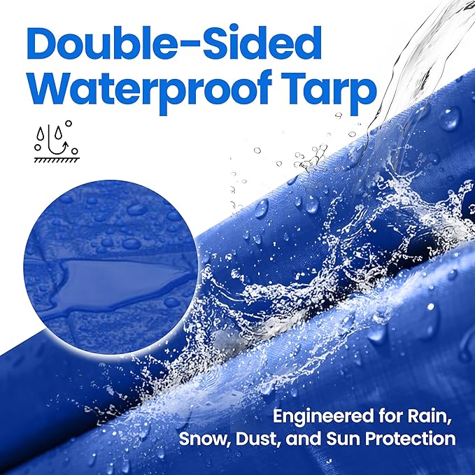 Lightweight Outdoor Camping Tarp 6' x 8' 5-mil Blue Waterproof Boat Tarps Covers with Grommets