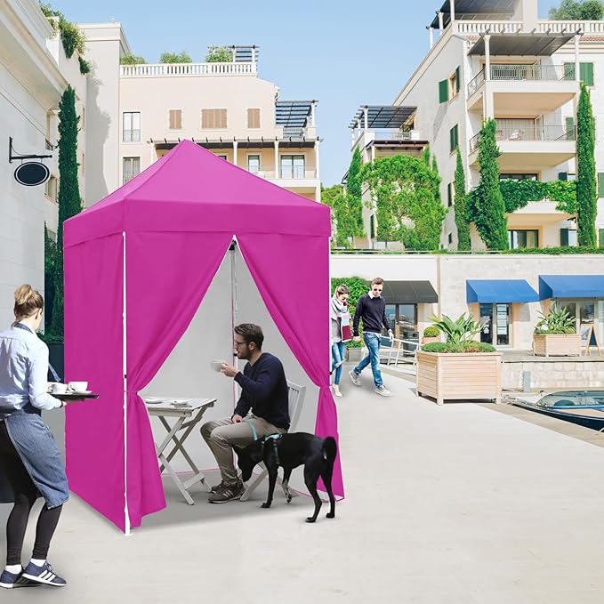 EAGLE PEAK 5x5 Instant Canopy with 4-Side Wall Panels, Small Pop up Portable Canopy Tent with Carry Bag, Light Weight Sun Shelter for Sports, Camping and Beach, Pink