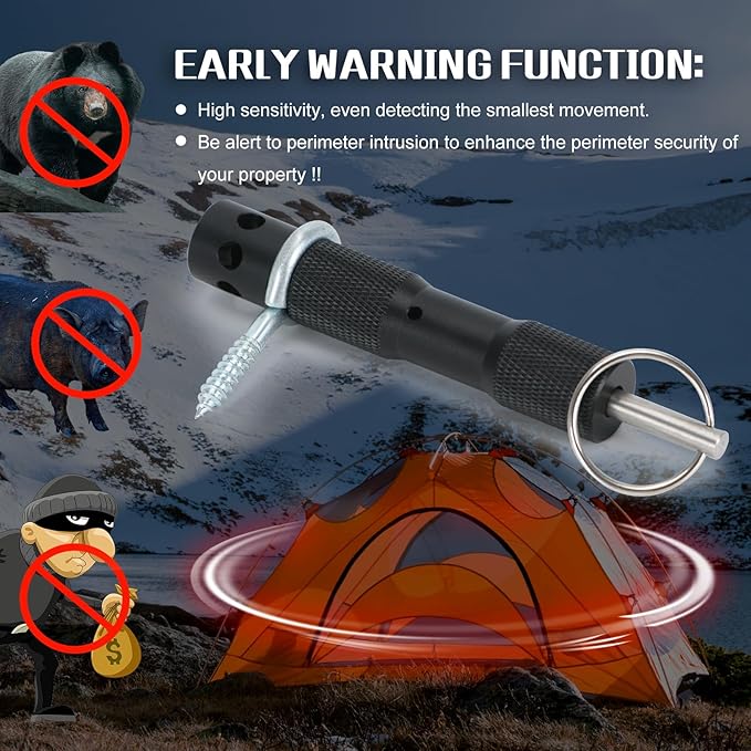 Perimeter Trip Alarm Device W/ 22 Gauge Adapter Early Warning Security System for Camping & Property Safety (Black)