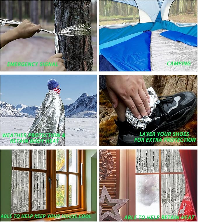 Emergency Foil Thermal Blanket (Pack of 50), 210 x 160 cm (82" x 63") Emergency shelter Survival Reflective Blankets Perfect for Outdoors, Hiking, Survival, Marathons or First Aid