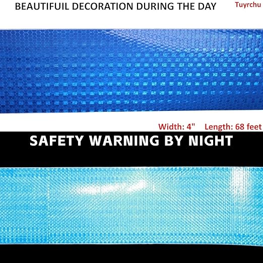 Blue Reflective Tape Outdoor Waterproof 4 inch Wide, High Visibility Warning Safety Industrial Marking Tape (68 feet)