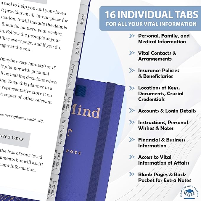 End of Life Planner - Guided Final Arrangements When I'm Gone Workbook Organizer Notebook for Beneficiary Info, Will Preparation, Last Wishes, Funeral Planning - Peace of Mind B5