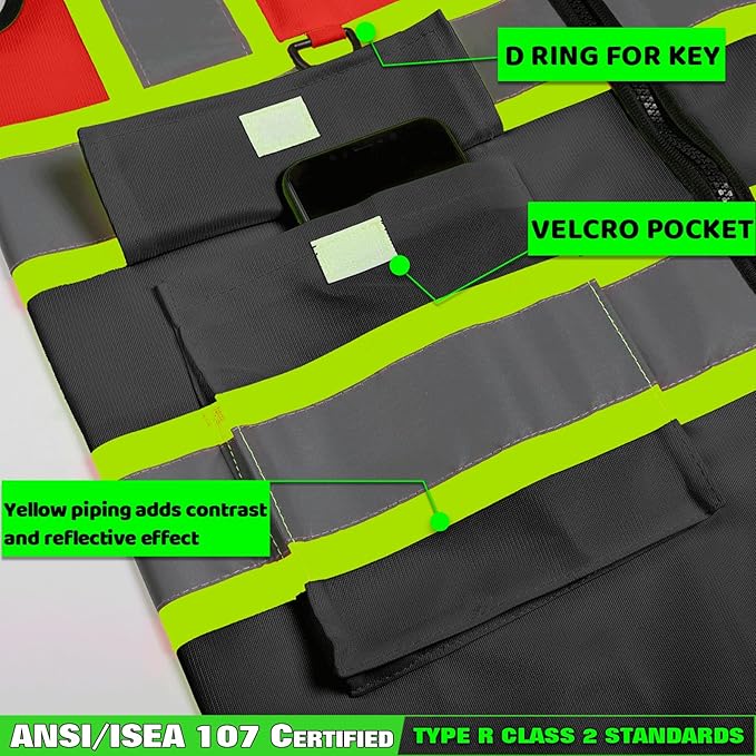 BeautyWill 10 Pack Custom Logo Safety Vest ANSI Class 2 High Visibility Reflective Vest Personalized Construction Vest Bulk