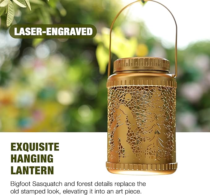 Cooo 4 Pack Solar Lanterns Outdoor Waterproof Bigfoot Sasquatch Christmas Trees Solar Pathway Lights Landscape Path Christmas Gifts for Women Mom Grandma for Outdoor Table Lamps Garden Yard Decor-Gold