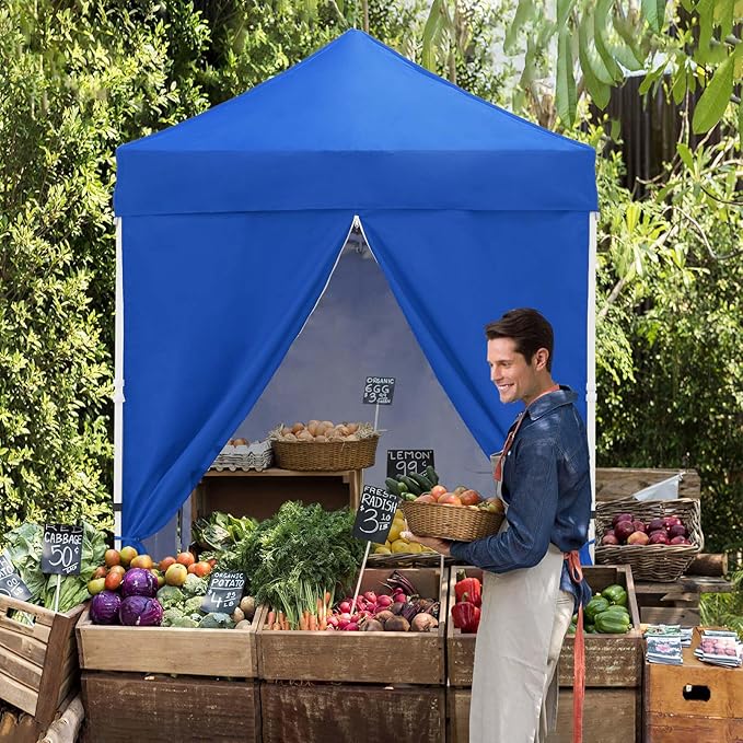 EAGLE PEAK 5x5 Instant Canopy with 4-Side Wall Panels, Small Pop up Portable Canopy Tent with Carry Bag, Light Weight Sun Shelter for Sports, Camping and Beach, Blue