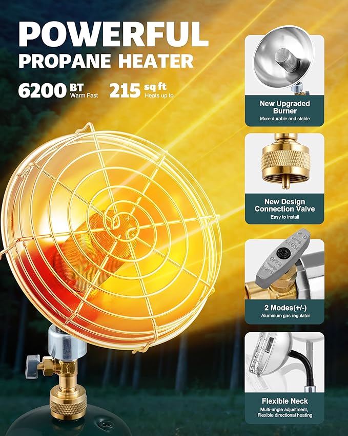 Ravs Portable Propane Heater for Camping, 6500btu Outdoor Tent Heater with Foldable Tank Holder, Multi-Angle Adjustment, Golf Cart Heater for Hiking, Ice Fishing, Hunting, Backyard, Fuel not Included