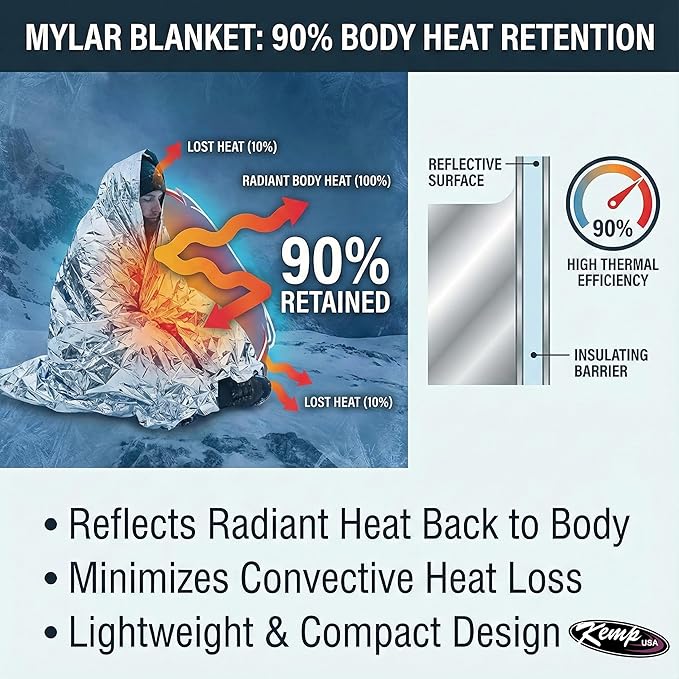 Kemp USA Emergency Mylar Blanket - Pack of 25, Lightweight Multipurpose First Aid Blanket, Used by US Customs & Border Patrol for Survival Gear and Supplies, Ideal for Bug Out Bag & Emergency Kit