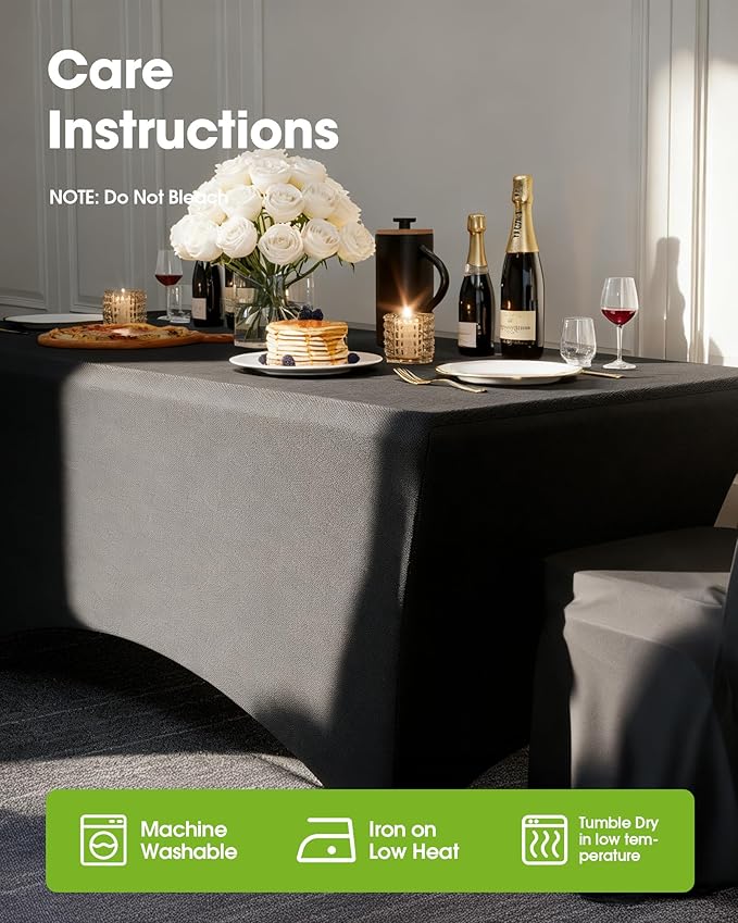 Pureegg Spandex Tablecloth 8ft - 2 Pack, Fitted and Tight Cloth for Rectangle Table, Wrinkle-Free and Stretch Table Cover for Party, Wedding, Banquet and Birthday, Black