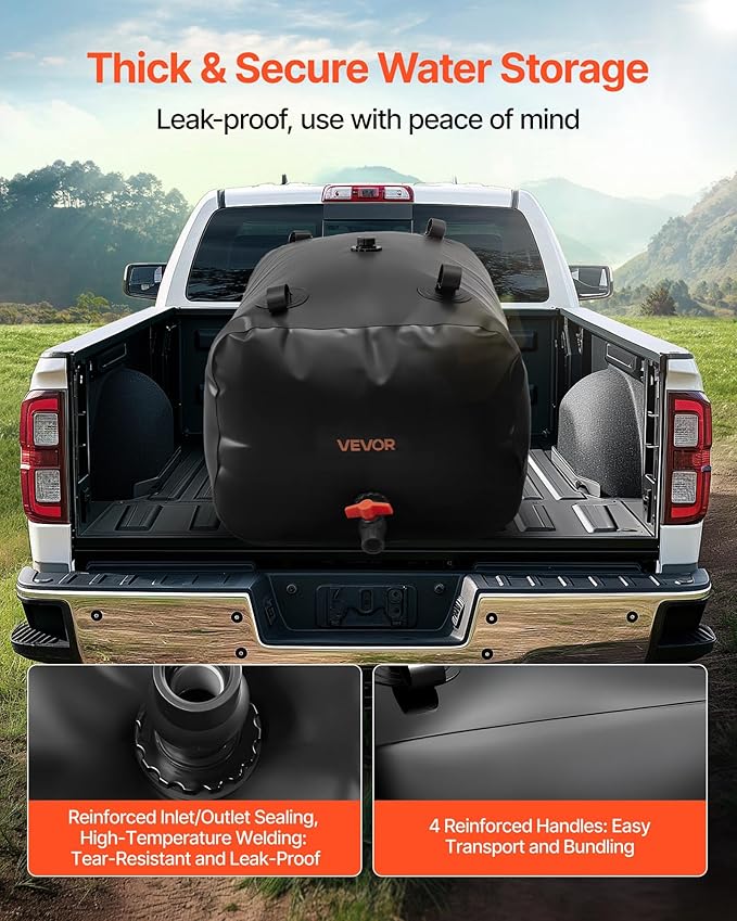 VEVOR Water Storage Bladder, 63.4 Gallon (240L) Water Storage Container Tank, 1000D PVC Large Capacity Soft Bag Bladder, Collapsible Portable for Garden Irrigation, Camping, RVs, Emergency Use - Black