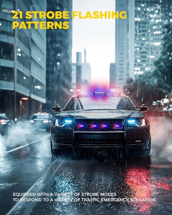 Xprite Red Blue Rooftop Emergency Strobe Light Bar, Beacon Safety Flashing Police Lights w/Magnetic Base for Police Law Enforcement POV Vehicles Trucks