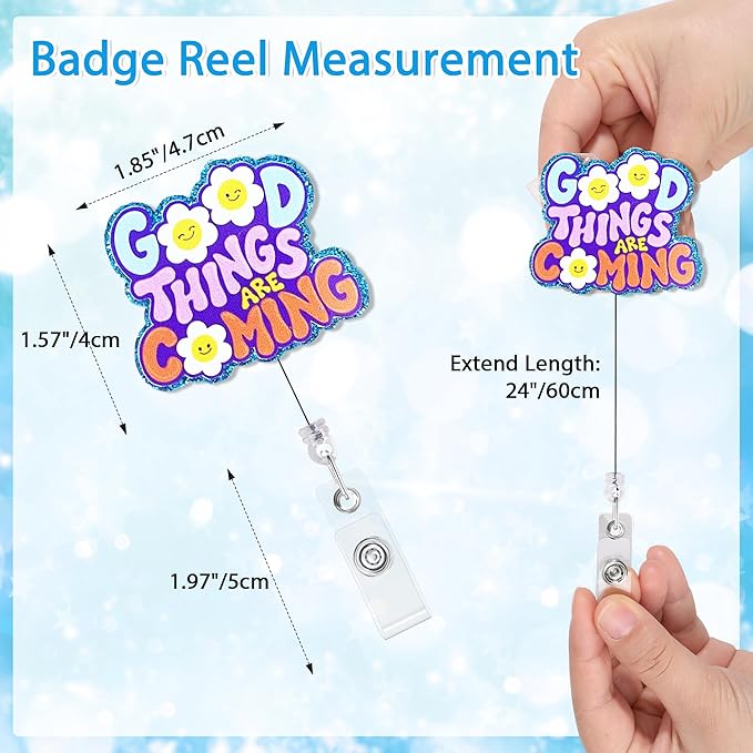 Good Things Coming Badge Reel with Alligator Clip Funny ID Badge Holders Cute RN LPN CNA MA PCT Badge Buddy Healthcare Medical Students Nurse Accessories for Work