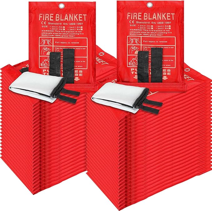 50 Pack Fire Blanket for Home and Kitchen Bulk 39 x 39 Inch Emergency Fire Blanket Fiberglass Fire Blankets Emergency Fire Retardant Blankets for Home,Kitchen,Camping School(White)