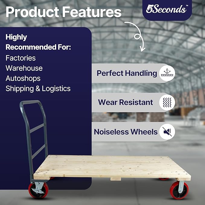 Heavy Duty Hardwood Flatbed Platform Cart – 60” x 30” Industrial Dolly Hand Push Truck with 3000Lb Capacity, 8'' Swivel Locking Wheels – Super Heavy Duty Commercial Moving