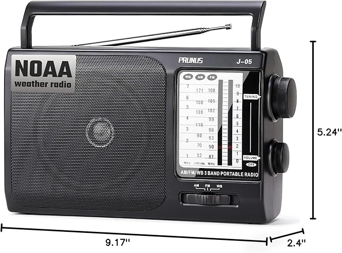 NOAA Weather AM FM Portable Radio with Best Reception, Transistor Radio, 3 X D Battery Operated Radios or AC Power for Household & Outdoor, Plug in Wall by PRUNUS