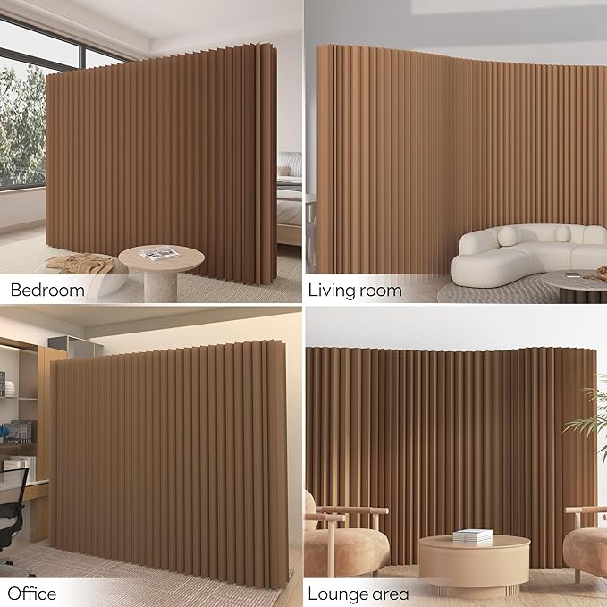Foldable Room Divider Privacy Screens Movable Temporary Wall Space Partition, 5.25~9.19 FT Tall, 6.56~16.5 FT Width, Choice of Various Sizes and Styles(Brown)