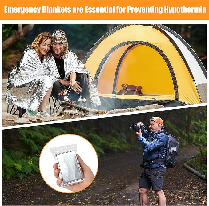150PCS Emergency Blankets Foil Mylar Thermal Individually Wrapped, Waterproof Survival Blanket for Camping, Outdoors, First Aid Kit Travel