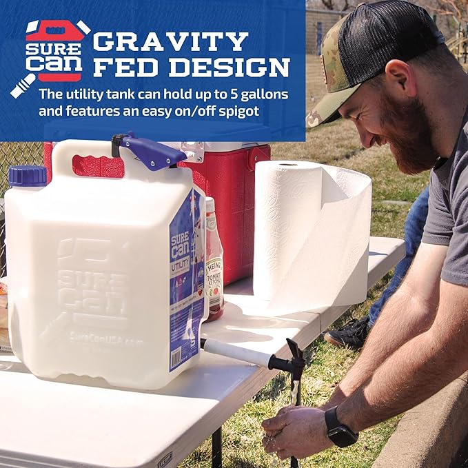 Surecan Portable Camping Water Station - Versatile 5 Gallon Water Utility Tank with a Rotating Spigot, Ideal Camping Water Container (White, SUR5SU1)