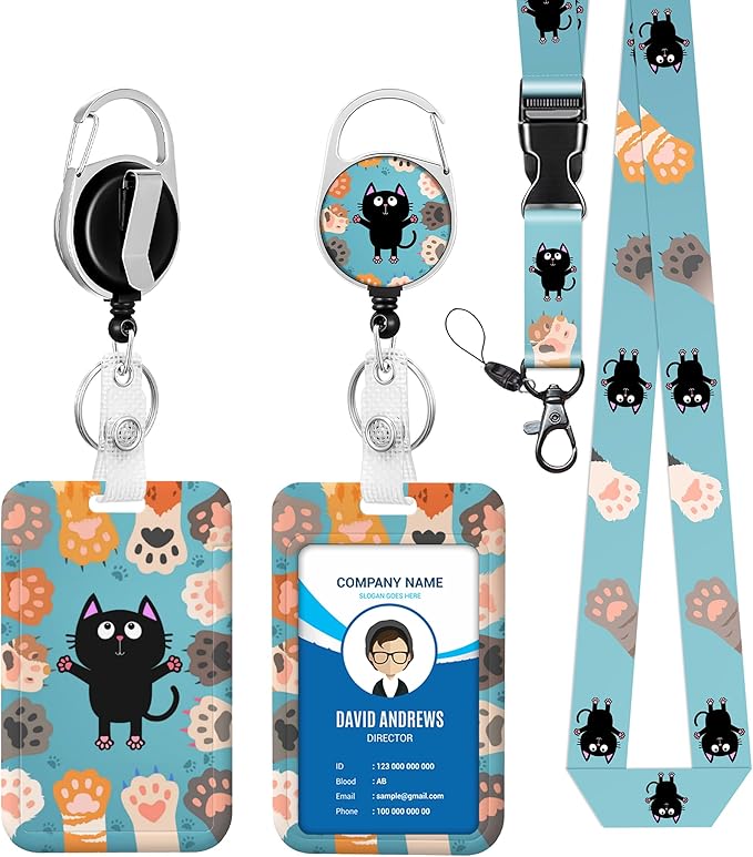 Cat paw Badge Holder Lanyard ID Card Holders Detachable Name Tag Clips Cute Funny Nurse Teacher Office Gifts Women Man Cate Badge Holder