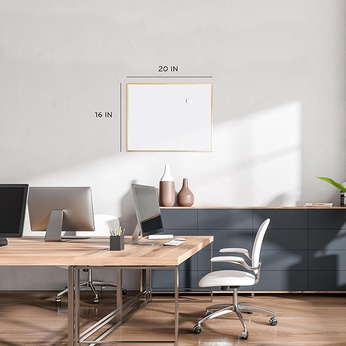 U Brands Magnetic Dry Erase Calendar White Board, 16" x 20", Gold Aluminum Frame, Includes Magnet and Marker