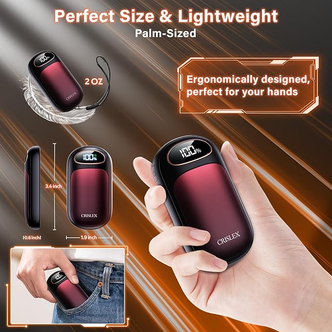CRISLEX Electric Hand Warmers Rechargeable 2 Pack, 4 Levels Fast Heat, Reusable Hand Warmers with LED Display, Portable Magnetic Pocket Heater, Gifts for Christmas, Men, Women, Raynauds, Hunting, Golf