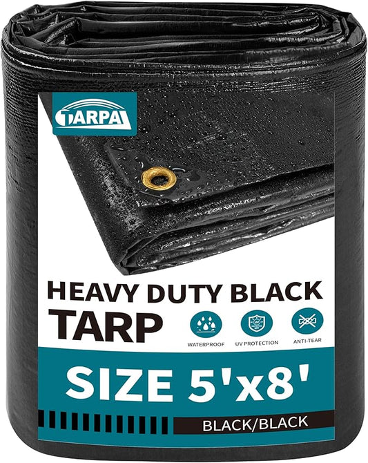 TARPAL 5x8ft tarp Black tarps 14mil Heavy Duty tarp Small Tarps，Water and UV Protection,for Outdoor Furniture Covers Waterproof,Awnings,Roofs,Tents,Pool Cover,Shade Cloth for Garden