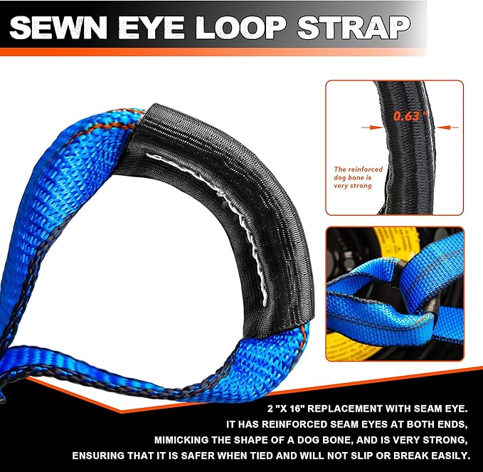 8 Point Roll Back Vehicle Tie Down Kit, with Heavy-Duty Chain Extension on Both Ends, Ratchet Handle - Lockout Kits for Vehicles and Cars Tie Down Straps Tow System - Blue