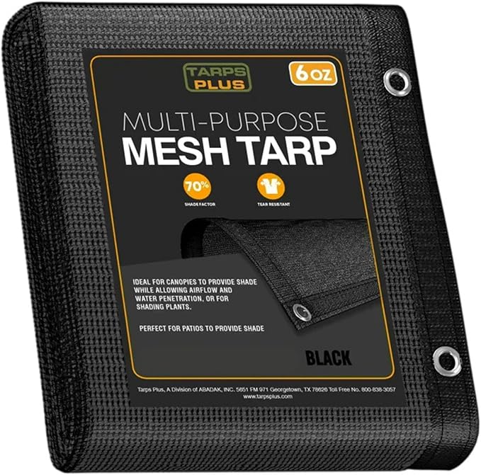 UV Resistant Black Mesh Tarps 6' x 8' - Rip & Tear Proof Resistant Polyethylene Mesh for Plant Garden, Greenhouse House Patio, Car, Truck, Boat or RV, 70% Sunblock Shade