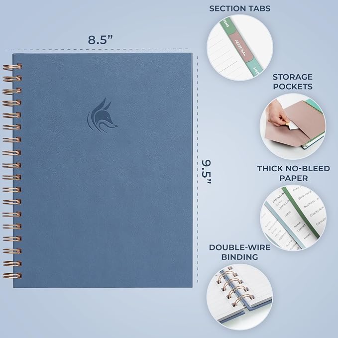 Clever Fox When I Die Planner With Pockets for Documents – End-of-Life Organizer Binder for Important Personal Info & Final Wishes (Smoke Blue)